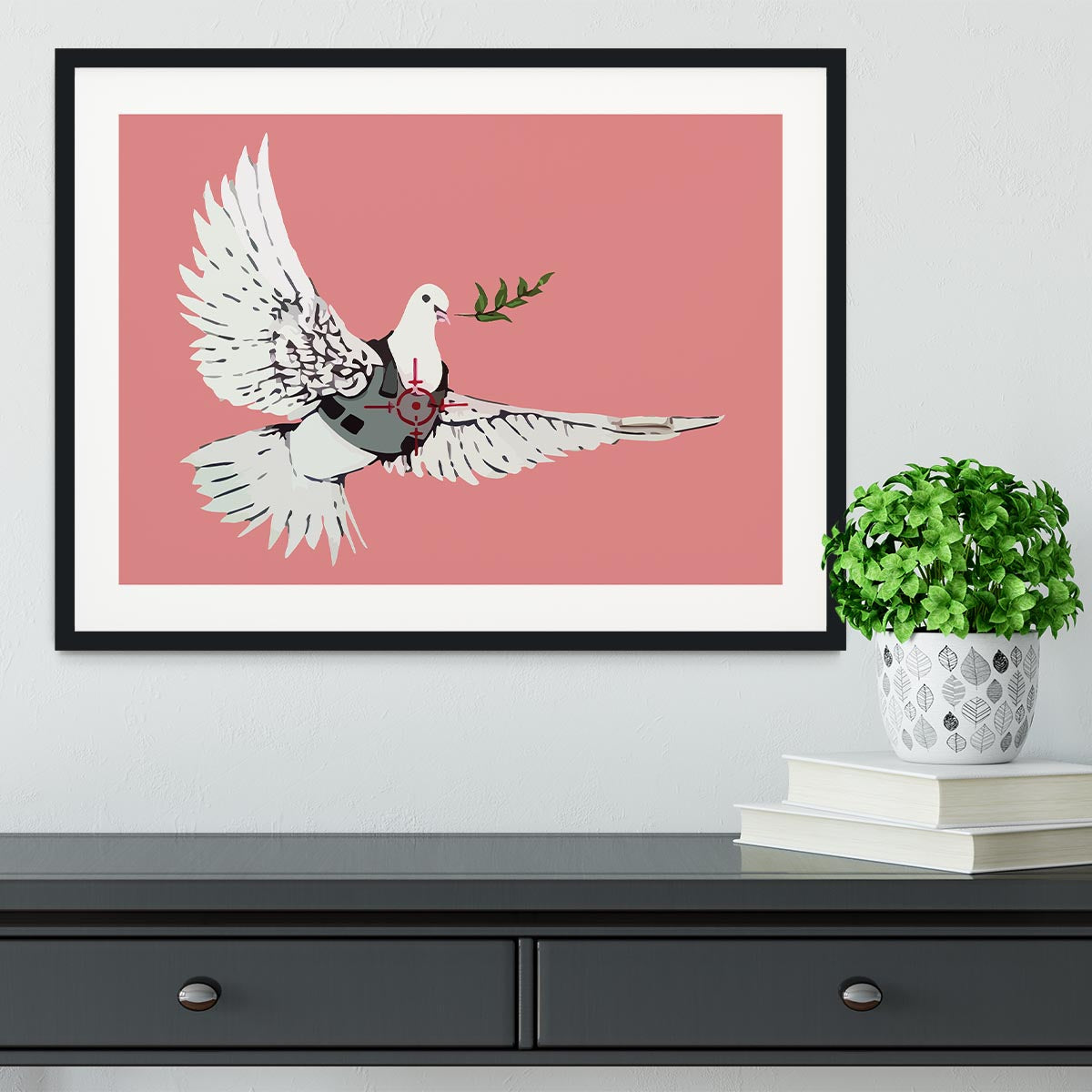 Banksy Peace Dove Red Framed Print - Canvas Art Rocks - 1