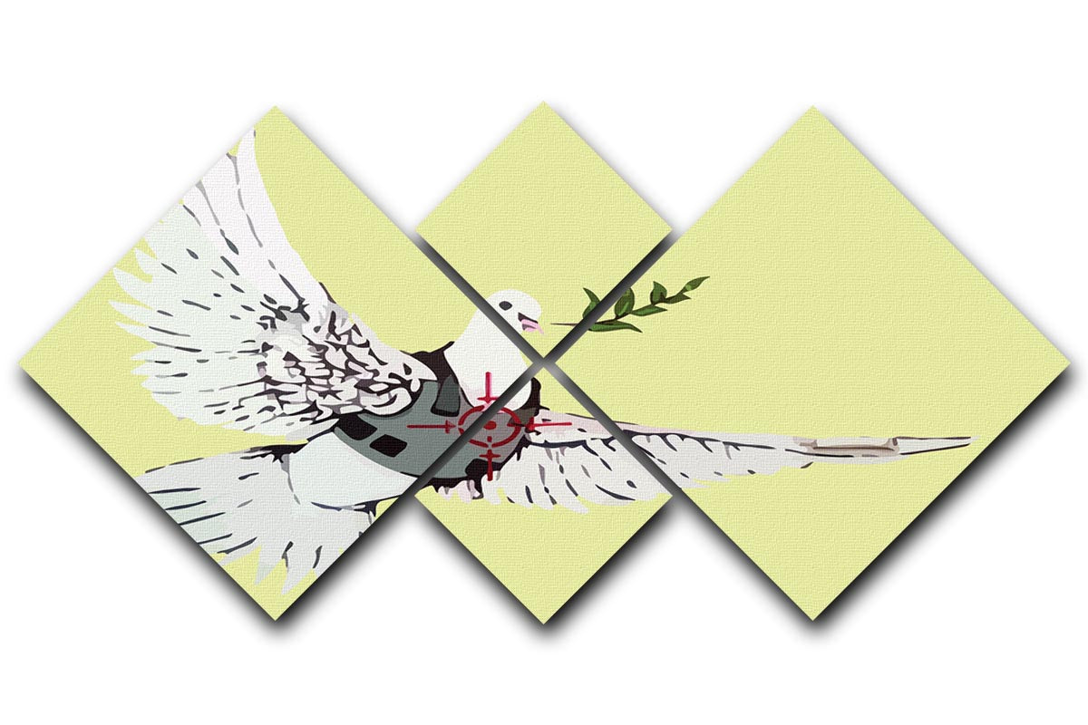 Banksy Peace Dove Yellow 4 Square Multi Panel Canvas - Canvas Art Rocks - 1