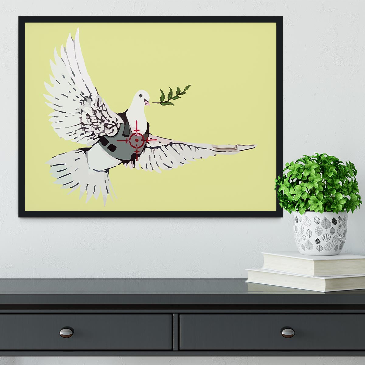 Banksy Peace Dove Yellow Framed Print - Canvas Art Rocks - 2