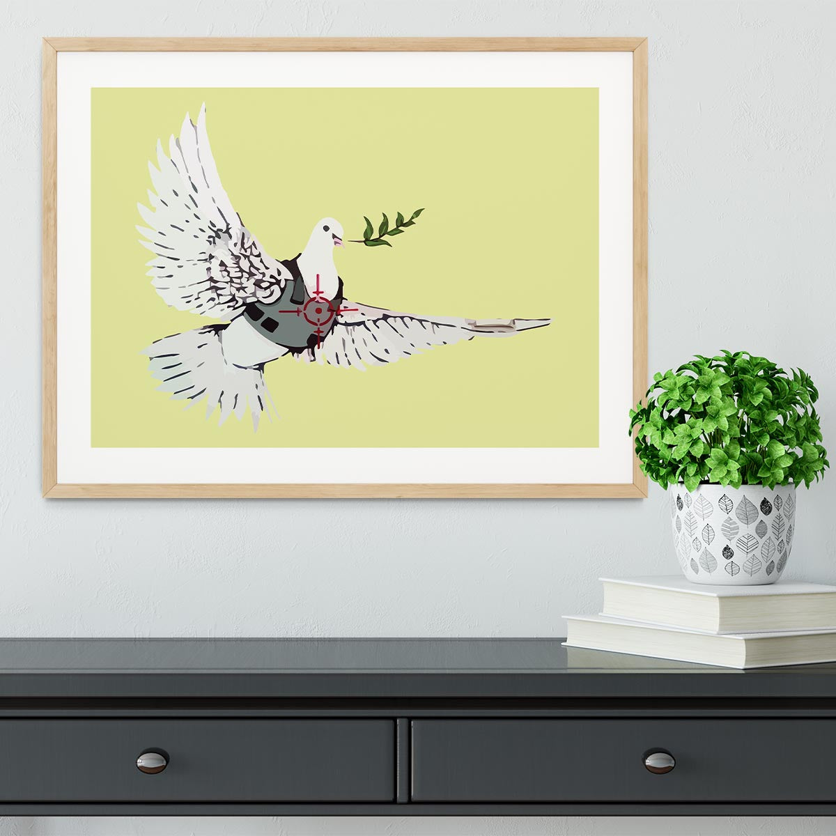 Banksy Peace Dove Yellow Framed Print - Canvas Art Rocks - 3