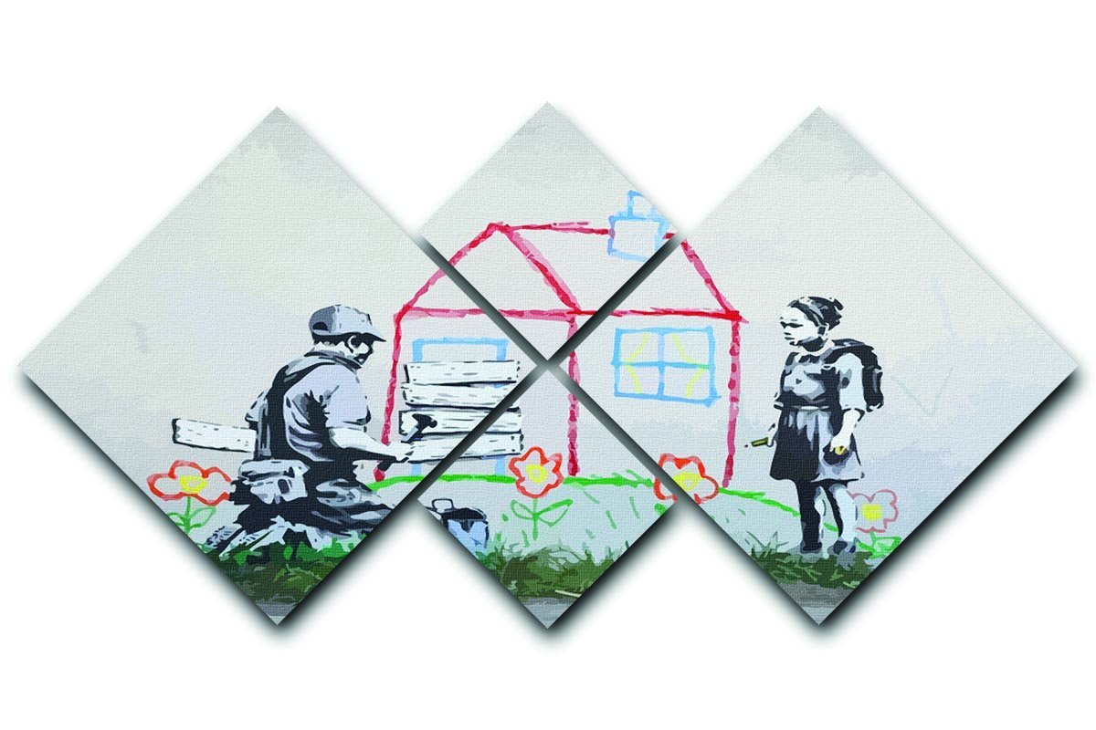 Banksy Play House 4 Square Multi Panel Canvas  - Canvas Art Rocks - 1
