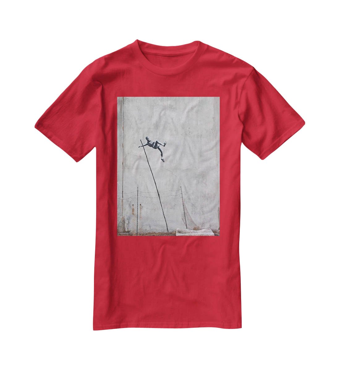 Banksy Pole Vaulter T-Shirt - Canvas Art Rocks - 4