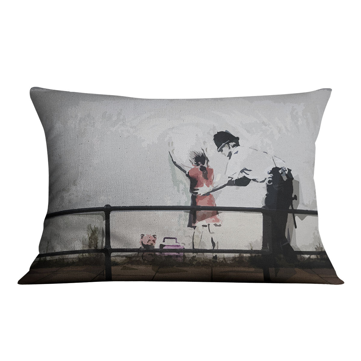 Banksy Policeman Searching Girl Cushion - Canvas Art Rocks - 4