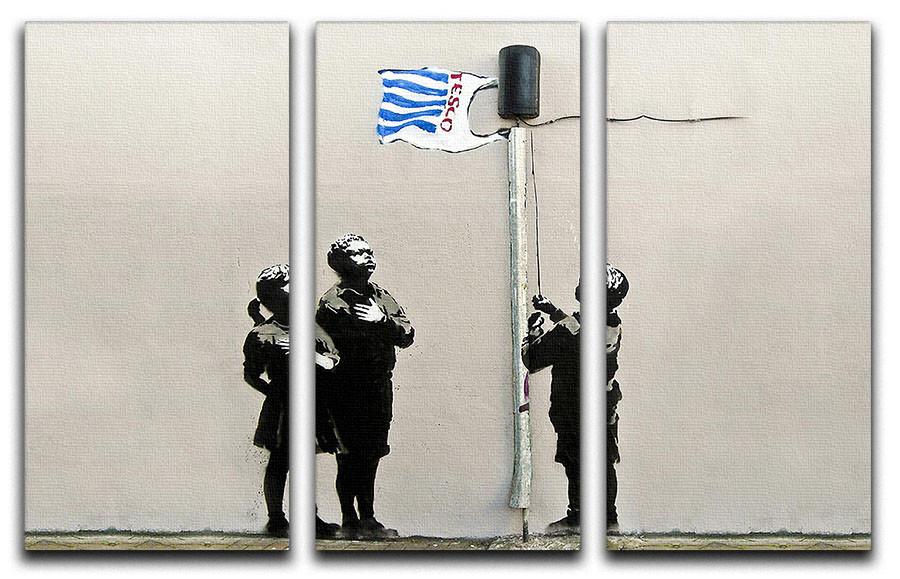 Banksy Raising the Tesco Flag 3 Split Panel Canvas Print - Canvas Art Rocks