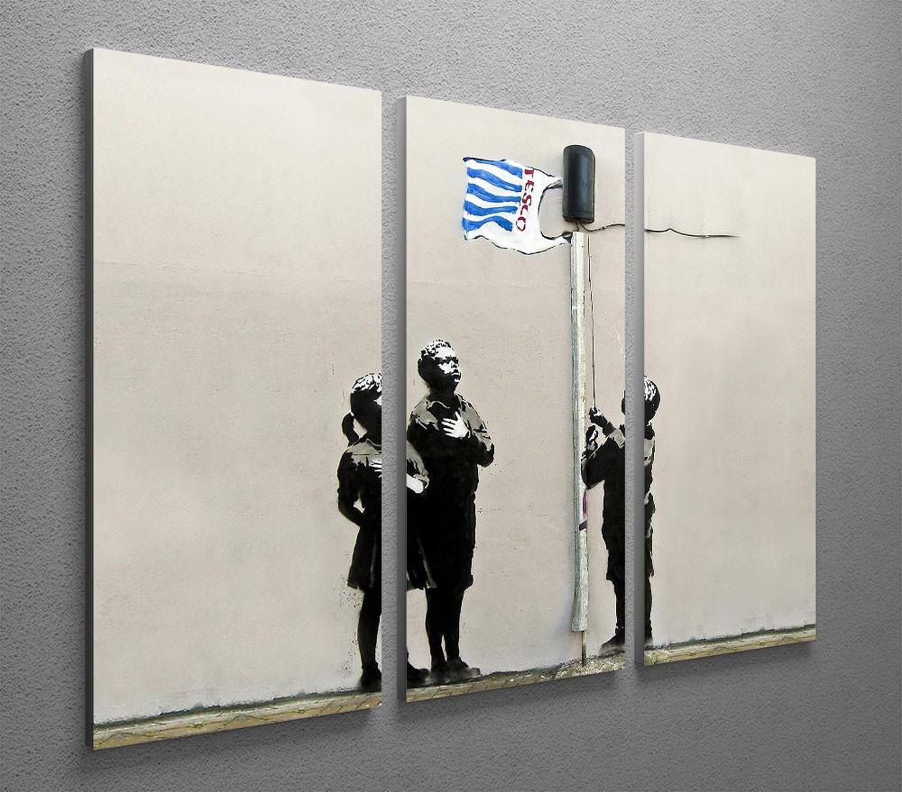 Banksy Raising the Tesco Flag 3 Split Panel Canvas Print - Canvas Art Rocks