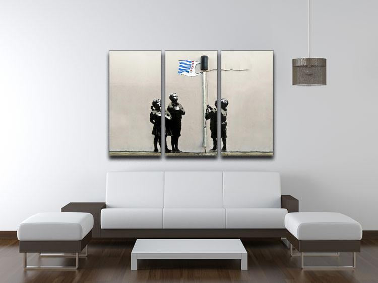 Banksy Raising the Tesco Flag 3 Split Panel Canvas Print - Canvas Art Rocks