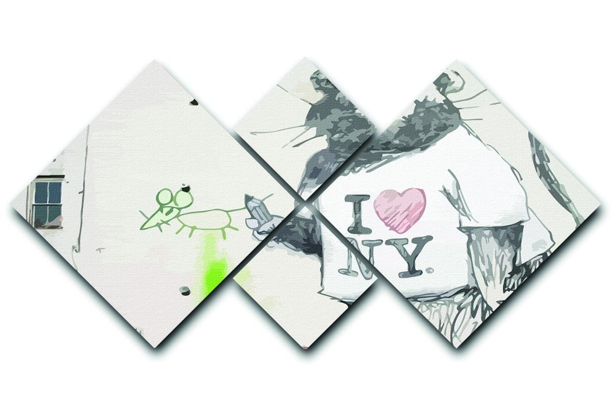 Banksy Rat I Love New York 4 Square Multi Panel Canvas  - Canvas Art Rocks - 1