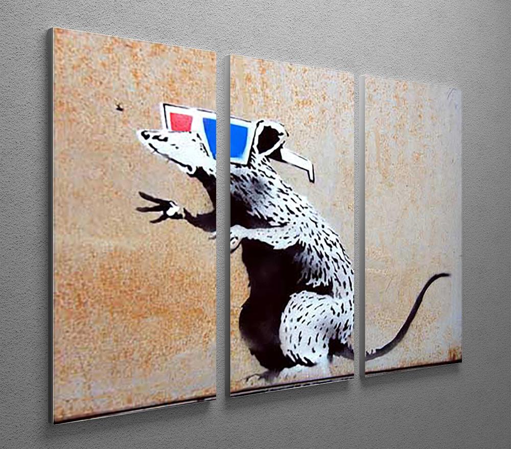 Banksy Rat Wearing 3D Glasses 3 Split Panel Canvas Print - Canvas Art Rocks