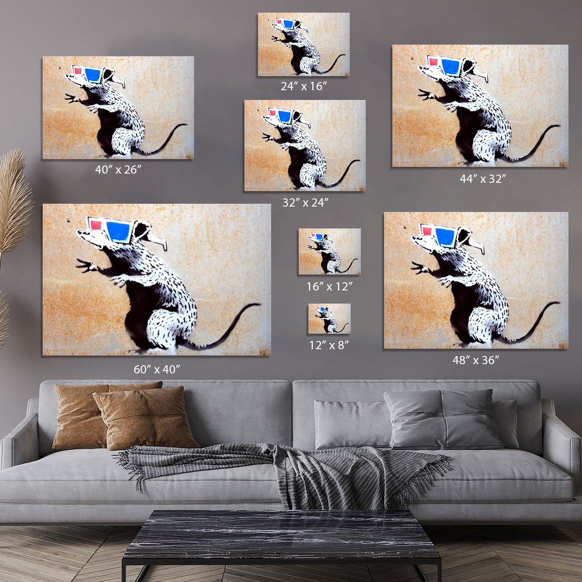Banksy Rat Wearing 3D Glasses Canvas Print or Poster