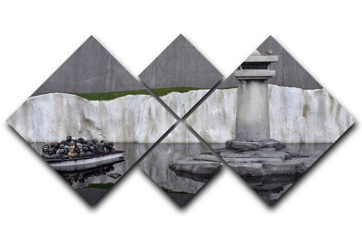 Banksy Refugee 4 Square Multi Panel Canvas  - Canvas Art Rocks - 1
