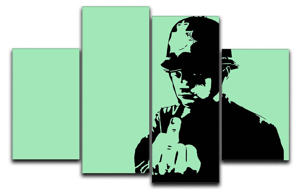 Banksy Rude Policeman Green 4 Split Panel Canvas - Canvas Art Rocks - 1
