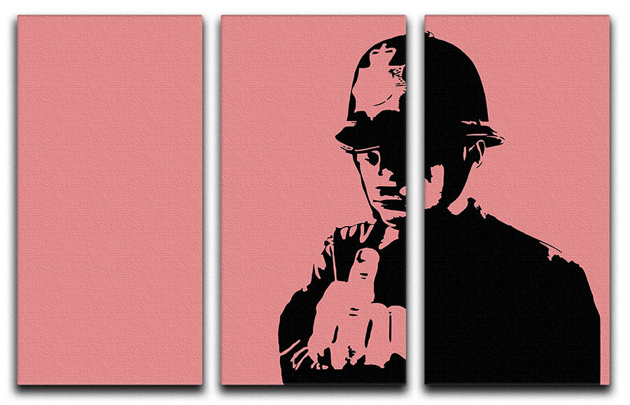 Banksy Rude Policeman Red 3 Split Panel Canvas Print - Canvas Art Rocks - 1