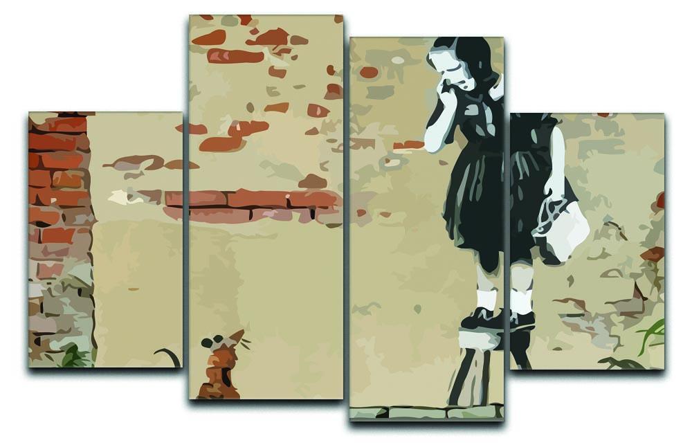 Banksy School Girl Mouse 4 Split Panel Canvas  - Canvas Art Rocks - 1