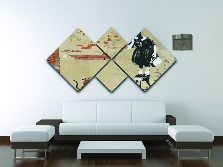 Banksy School Girl Mouse 4 Square Multi Panel Canvas - Canvas Art Rocks - 3