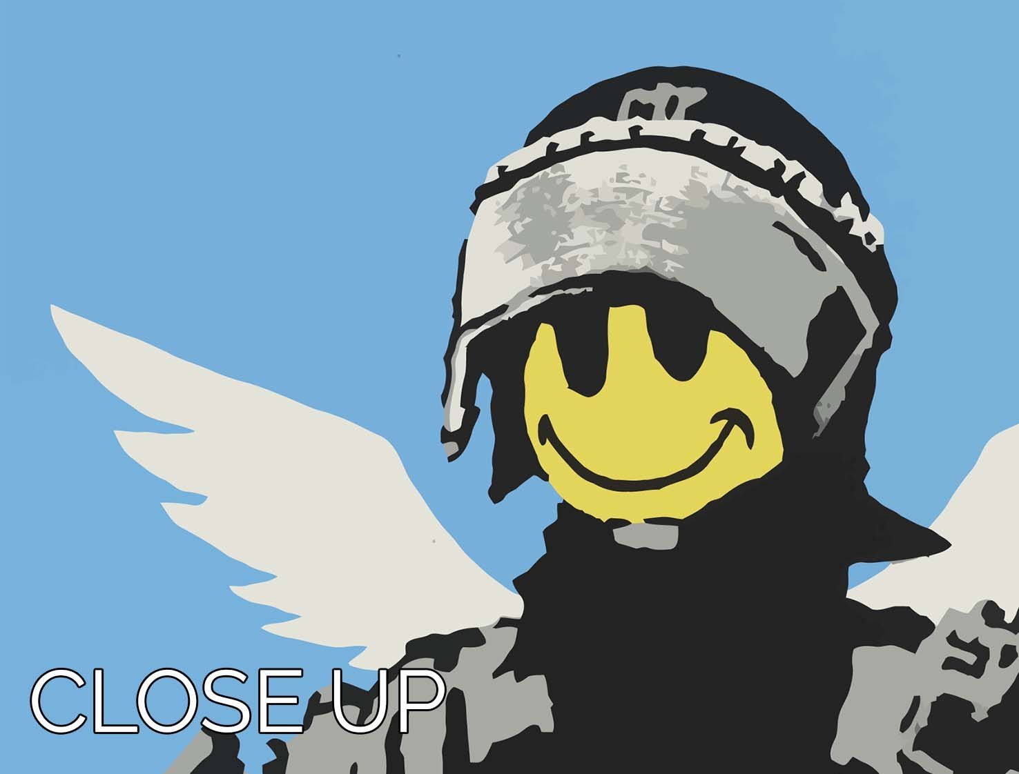 Banksy Smiley Angel Policeman 3 Split Panel Canvas Print - Canvas Art Rocks - 3