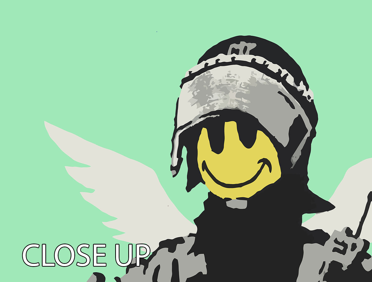 Banksy Smiley Angel Policeman Green 3 Split Panel Canvas Print - Canvas Art Rocks - 3