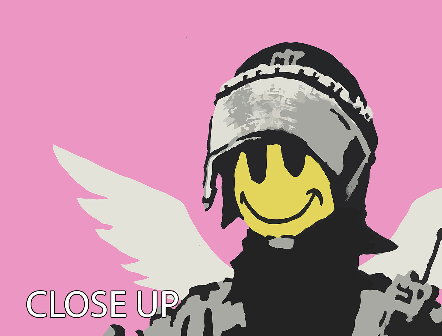 Banksy Smiley Angel Policeman Pink 3 Split Panel Canvas Print - Canvas Art Rocks - 3