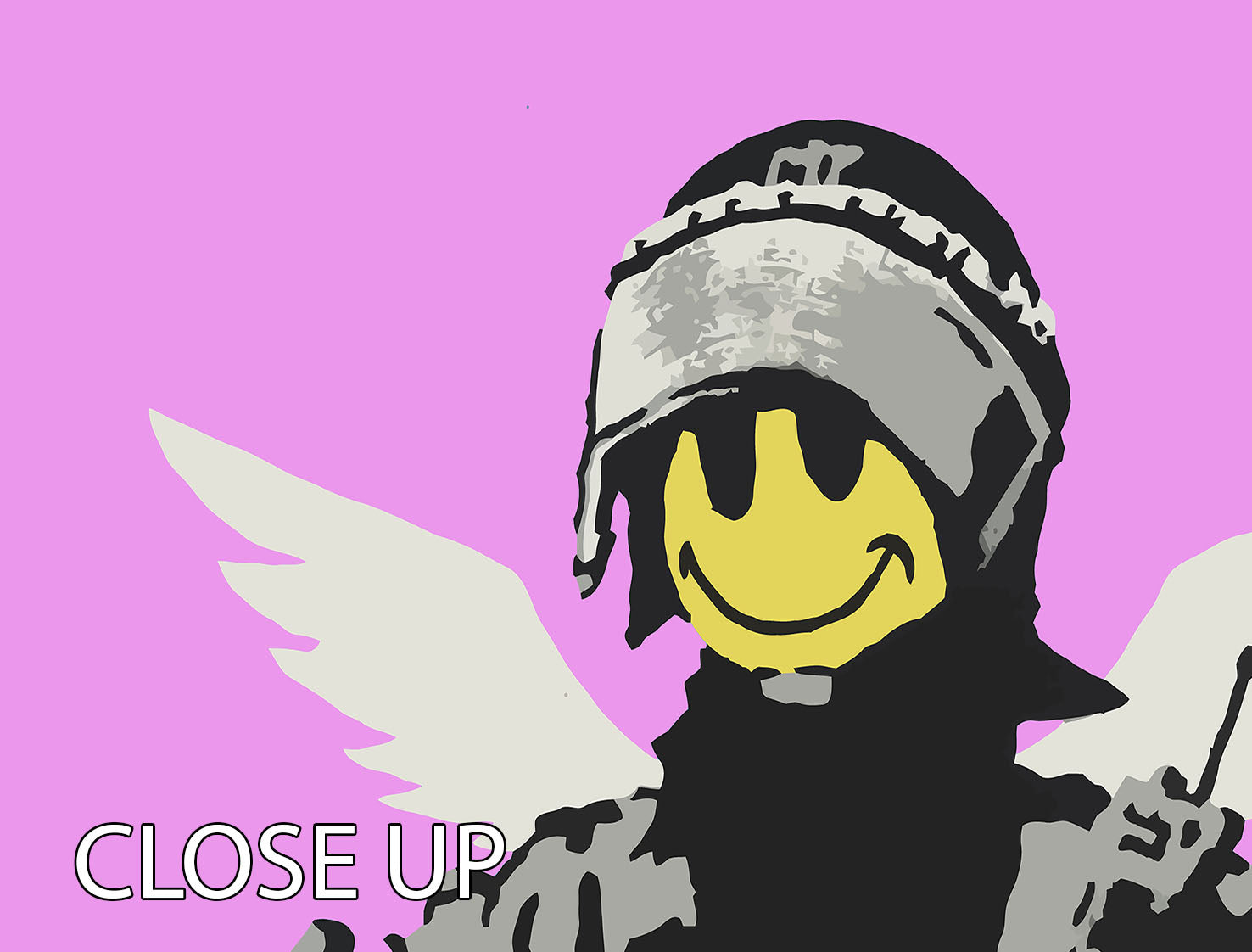 Banksy Smiley Angel Policeman Purple 3 Split Panel Canvas Print - Canvas Art Rocks - 3