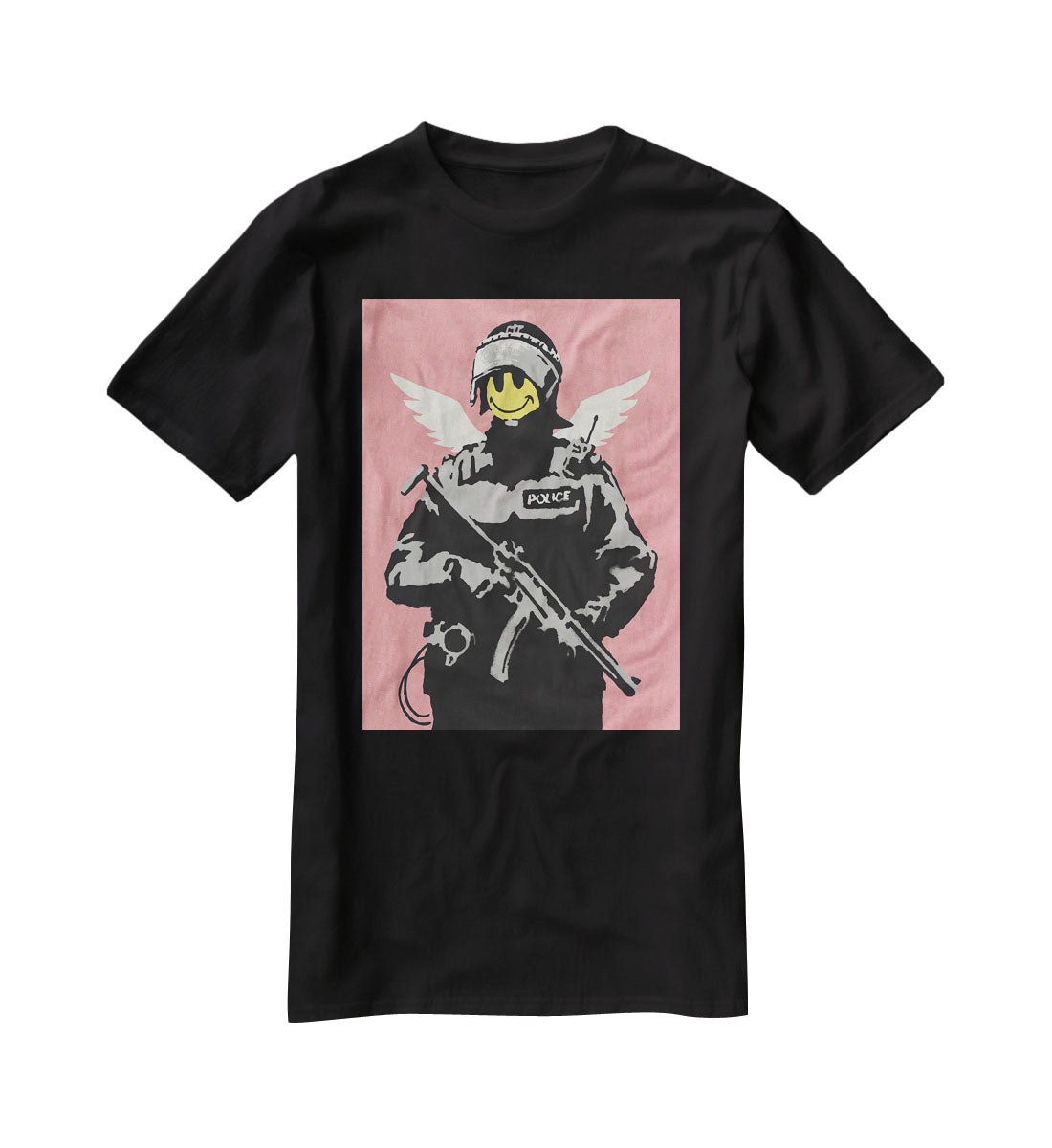 Banksy Smiley Angel Policeman Red T-Shirt - Canvas Art Rocks - 1