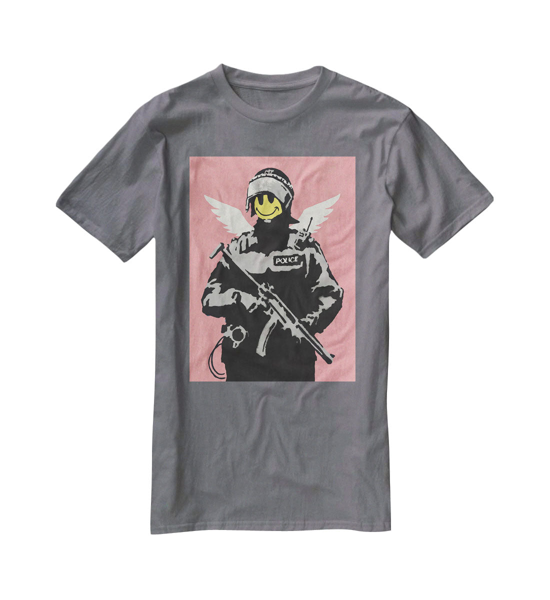 Banksy Smiley Angel Policeman Red T-Shirt - Canvas Art Rocks - 3