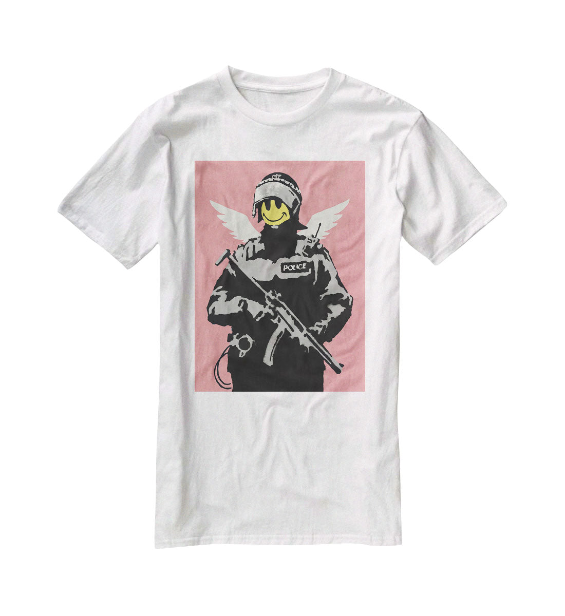 Banksy Smiley Angel Policeman Red T-Shirt - Canvas Art Rocks - 5