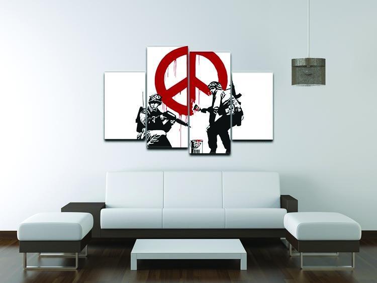 Banksy Soldiers Painting CND Sign 4 Split Panel Canvas - Canvas Art Rocks - 3