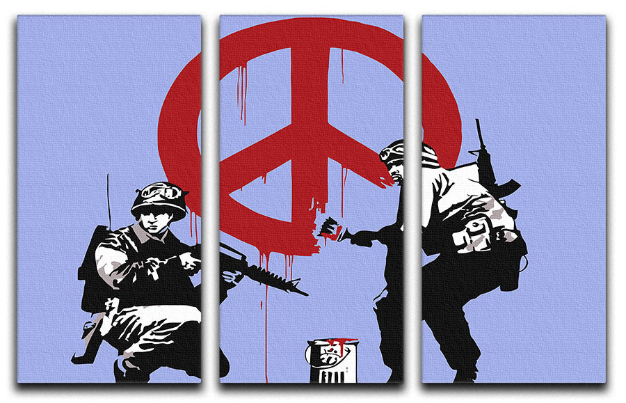 Banksy Soldiers Painting CND Sign Blue 3 Split Panel Canvas Print - Canvas Art Rocks - 1