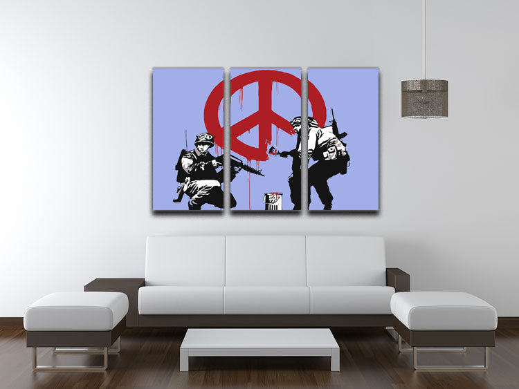Banksy Soldiers Painting CND Sign Blue 3 Split Panel Canvas Print - Canvas Art Rocks - 3
