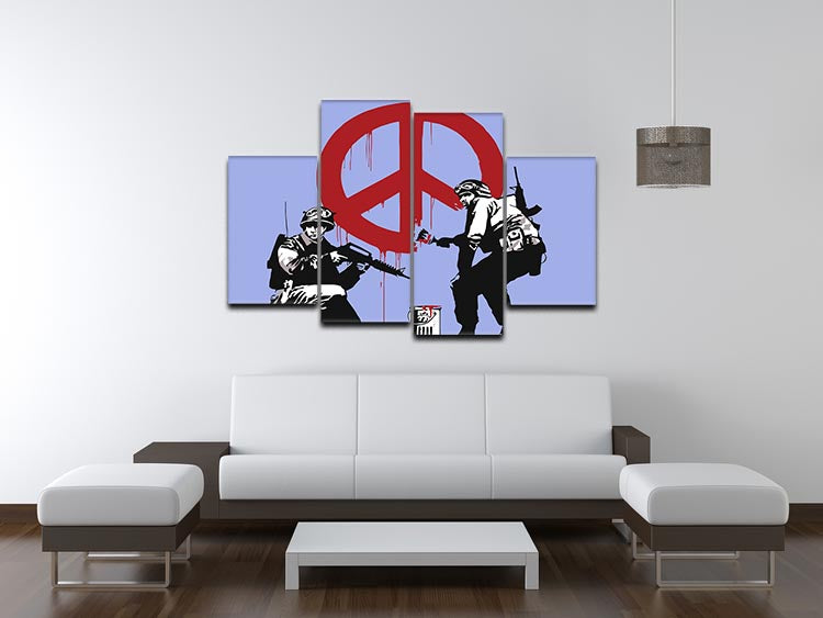 Banksy Soldiers Painting CND Sign Blue 4 Split Panel Canvas - Canvas Art Rocks - 3