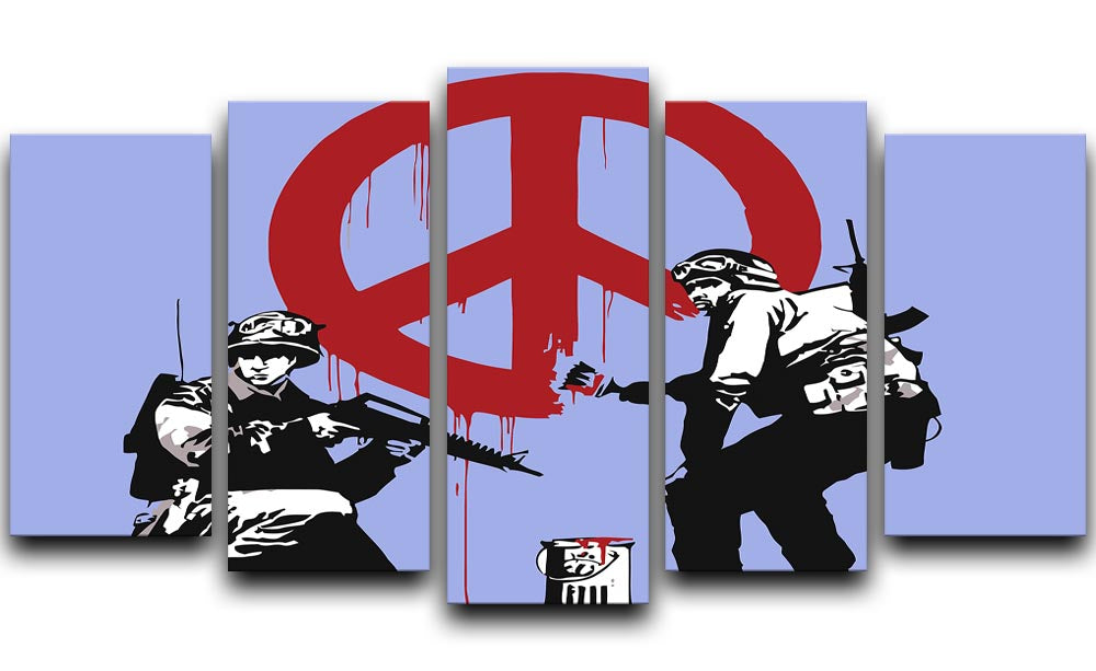 Banksy Soldiers Painting CND Sign Blue 5 Split Panel Canvas - Canvas Art Rocks - 1