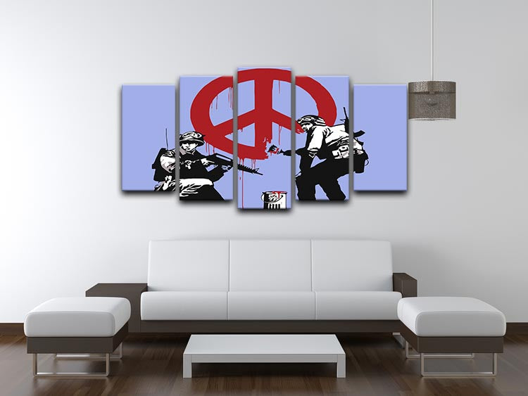 Banksy Soldiers Painting CND Sign Blue 5 Split Panel Canvas - Canvas Art Rocks - 3