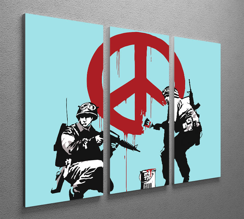 Banksy Soldiers Painting CND Sign Light Blue 3 Split Panel Canvas Print - Canvas Art Rocks - 2