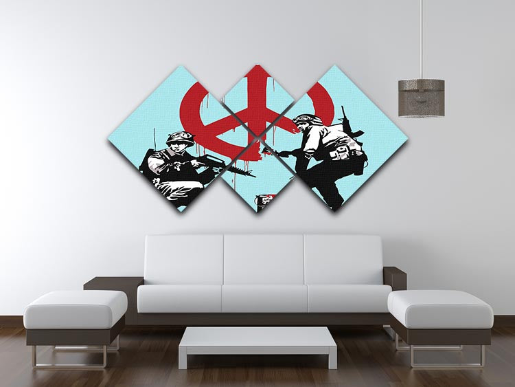 Banksy Soldiers Painting CND Sign Light Blue 4 Square Multi Panel Canvas - Canvas Art Rocks - 3