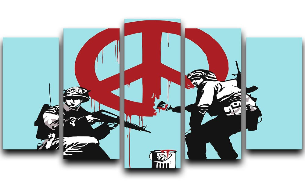 Banksy Soldiers Painting CND Sign Light Blue 5 Split Panel Canvas - Canvas Art Rocks - 1