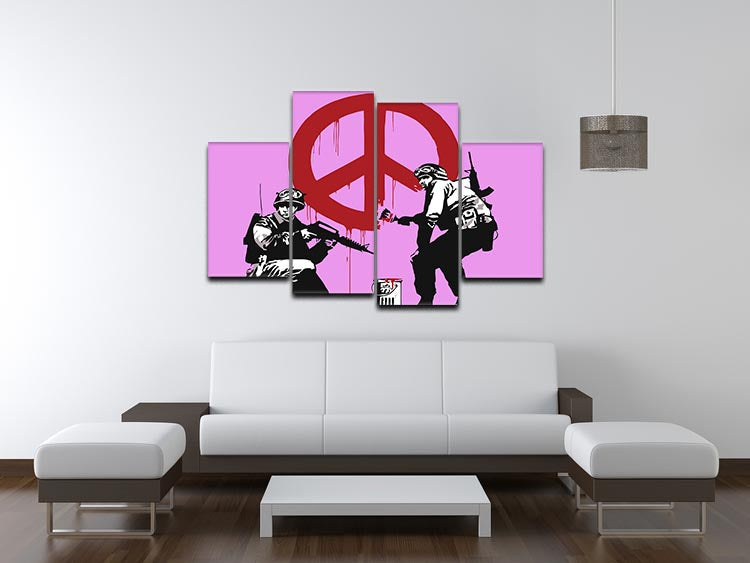 Banksy Soldiers Painting CND Sign Purple 4 Split Panel Canvas - Canvas Art Rocks - 3