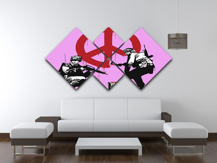 Banksy Soldiers Painting CND Sign Purple 4 Square Multi Panel Canvas - Canvas Art Rocks - 3