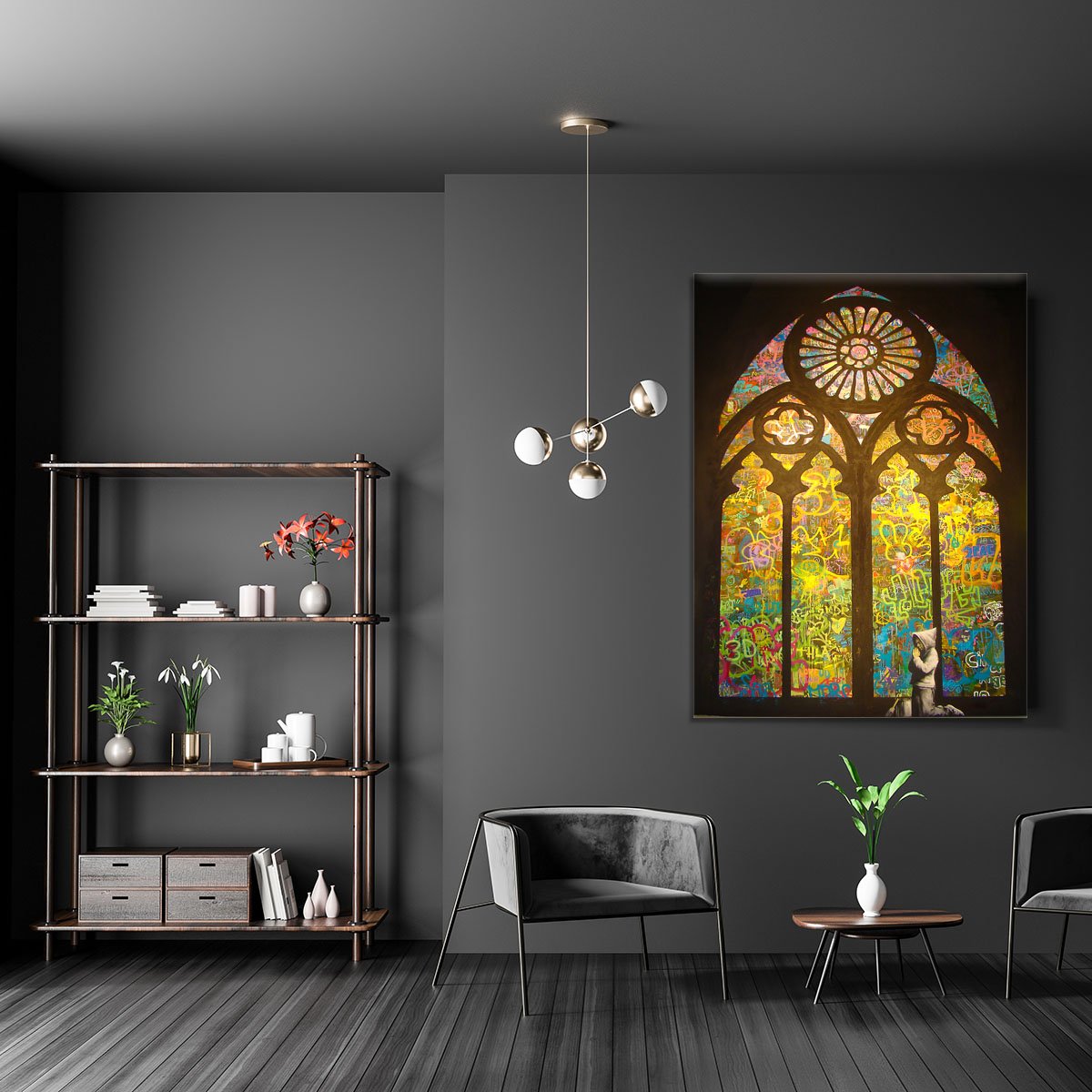 Banksy Stained Glass Window Canvas Print or Poster