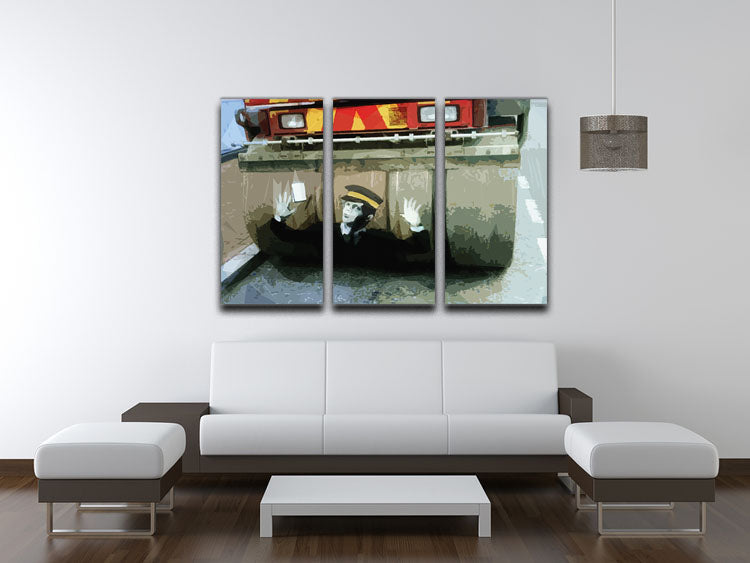 Banksy Steamroller Traffic Warden London 3 Split Panel Canvas Print - Canvas Art Rocks - 3