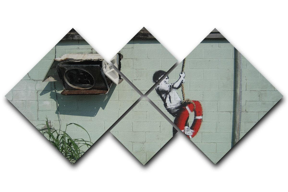 Banksy Swing Boy 4 Square Multi Panel Canvas  - Canvas Art Rocks - 1