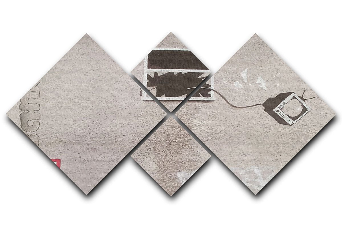 Banksy TV Through Window 4 Square Multi Panel Canvas - Canvas Art Rocks - 1