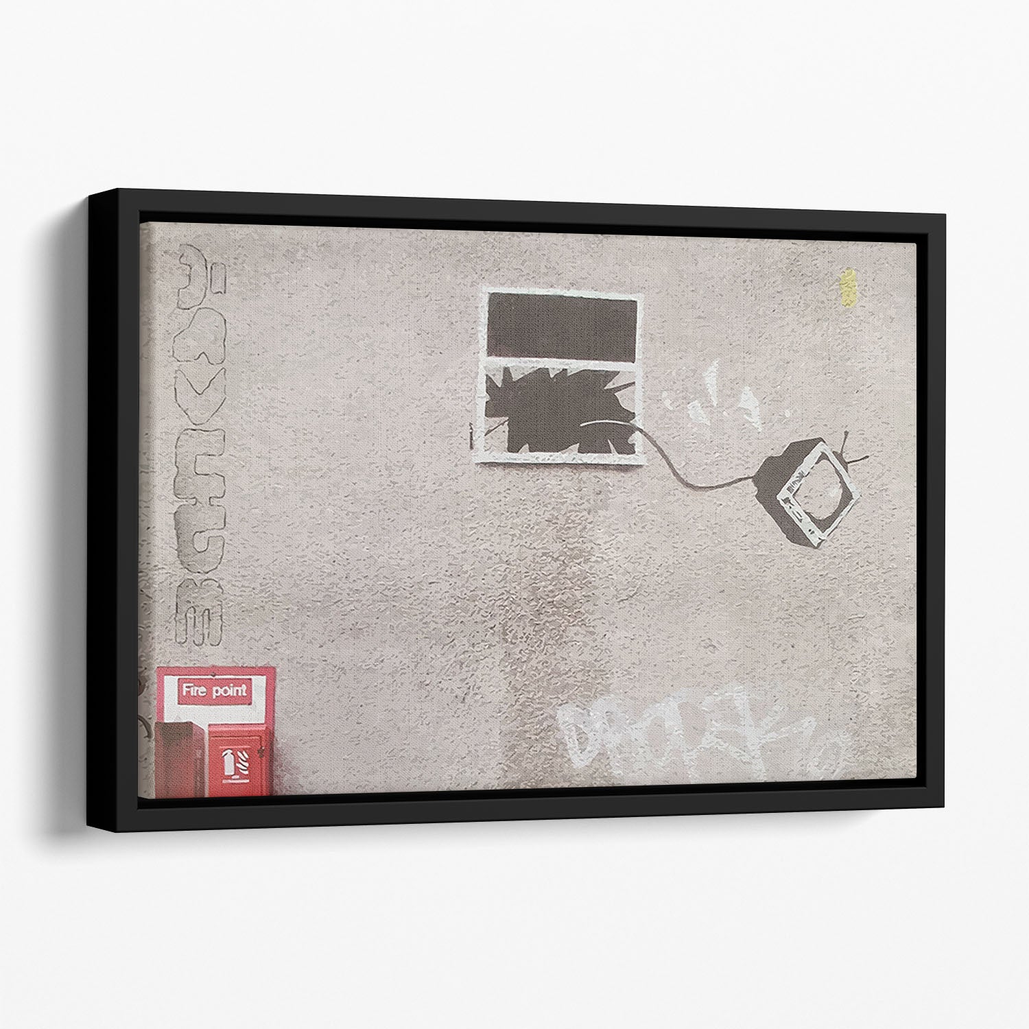 Banksy TV Through Window Floating Framed Canvas - Canvas Art Rocks - 1