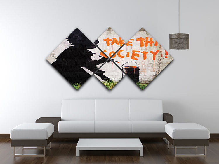 Banksy Take This Society 4 Square Multi Panel Canvas - Canvas Art Rocks - 3