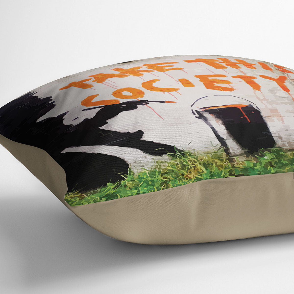 Banksy Take This Society Cushion - Canvas Art Rocks - 2