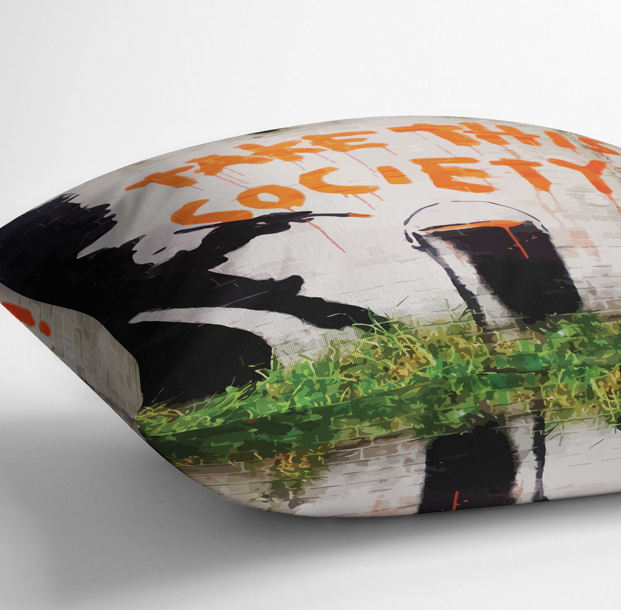 Banksy Take This Society Cushion - Canvas Art Rocks - 3