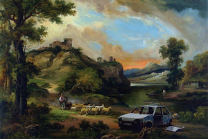 Banksy Vandalised Car Wall Mural Wallpaper - Canvas Art Rocks - 1