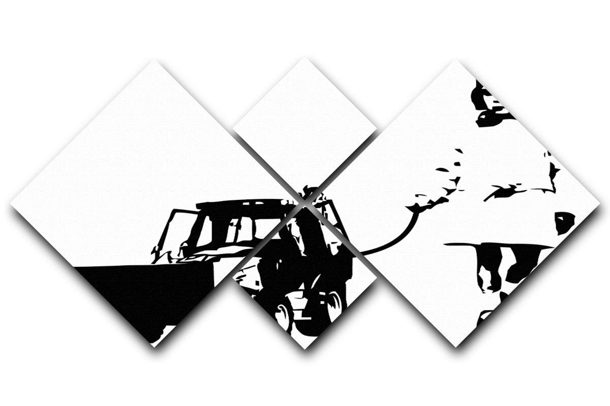 Banksy Walking The Cat 4 Square Multi Panel Canvas  - Canvas Art Rocks - 1