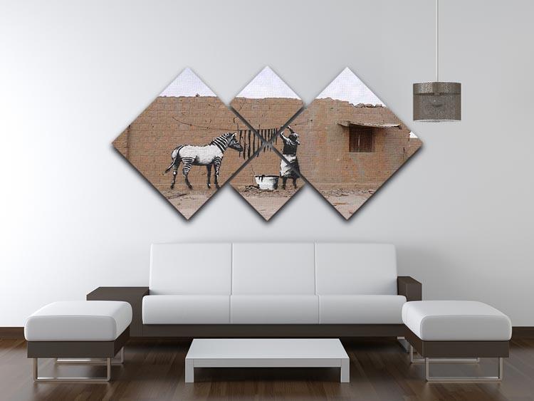Banksy Washing Zebra Stripes 4 Square Multi Panel Canvas - Canvas Art Rocks - 3