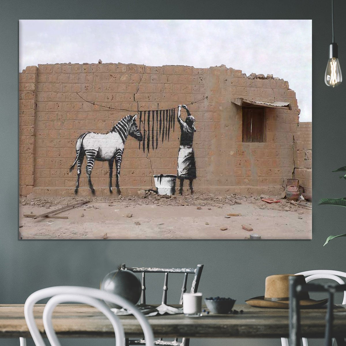Banksy Washing Zebra Stripes Canvas Print or Poster
