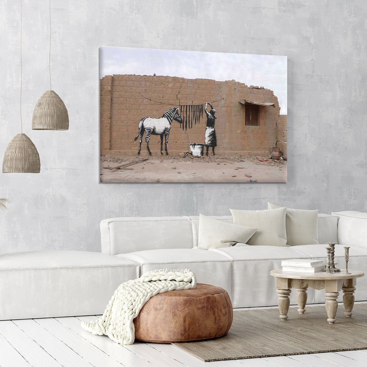 Banksy Washing Zebra Stripes Canvas Print or Poster