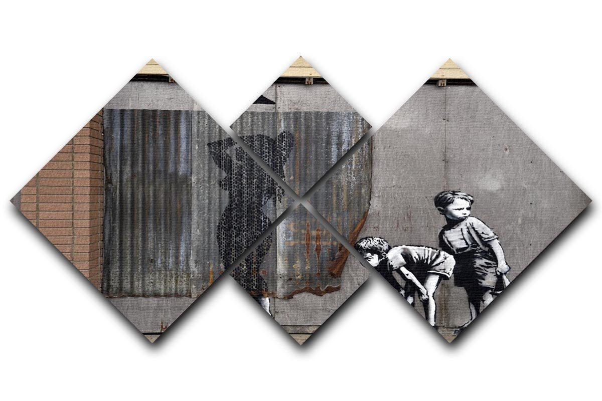 Banksy Woman In Shower 4 Square Multi Panel Canvas  - Canvas Art Rocks - 1